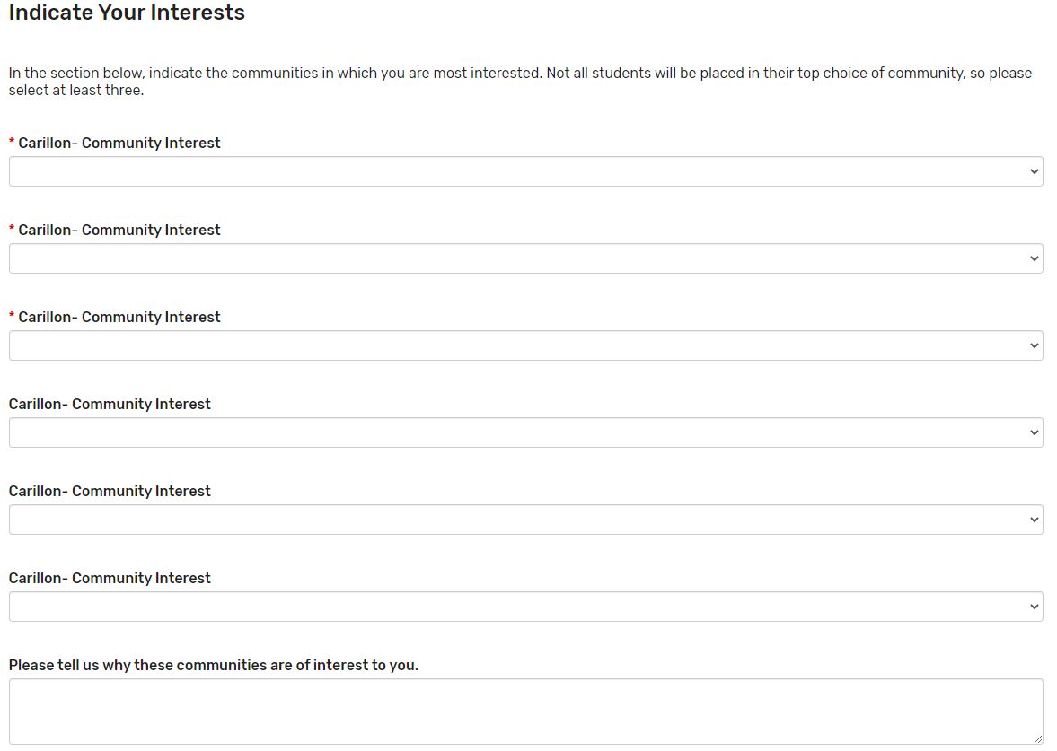 portal screenshot showing community interest fields 