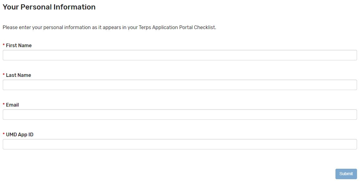 screen shot showing form fields and submit button