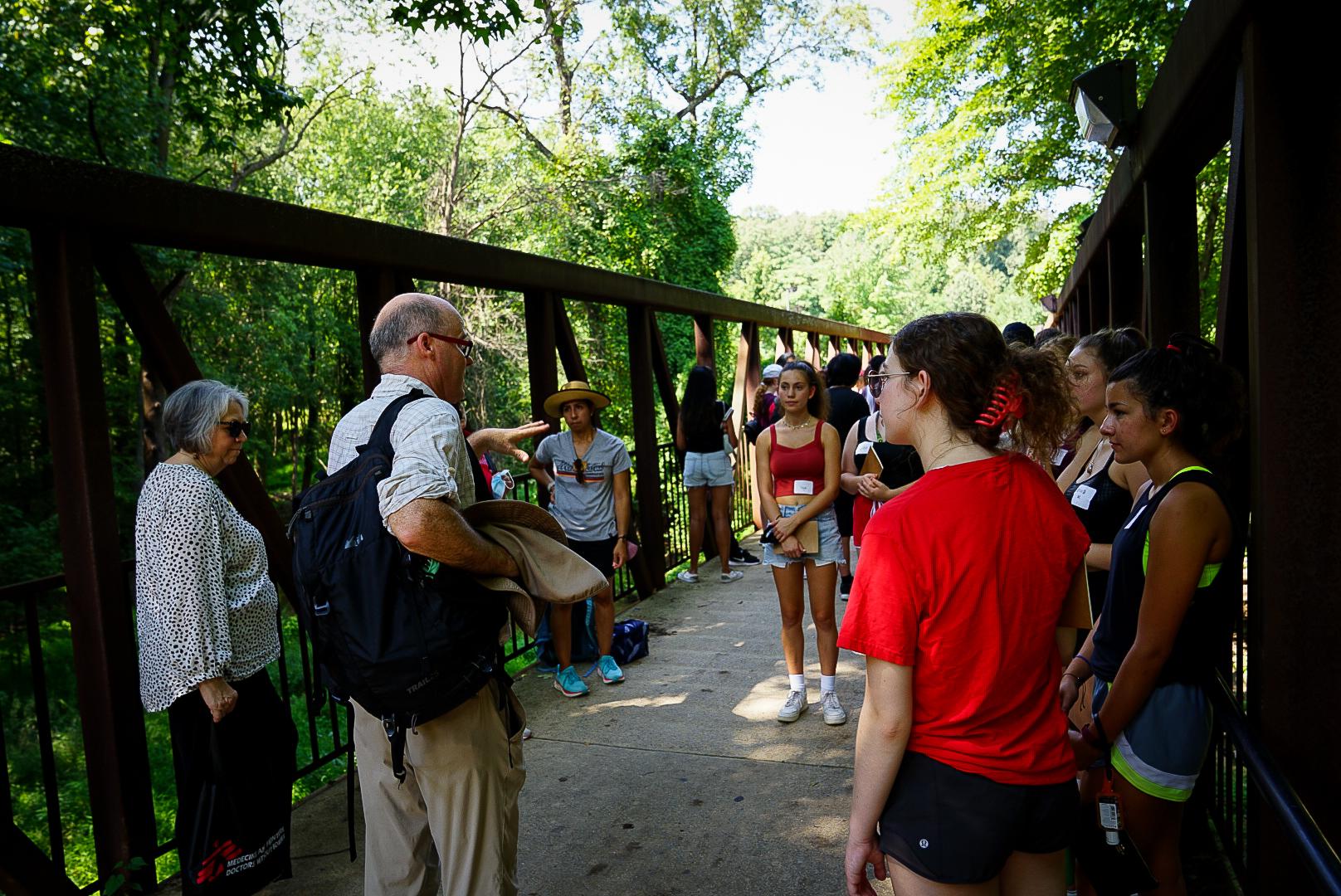 group of students on bridge