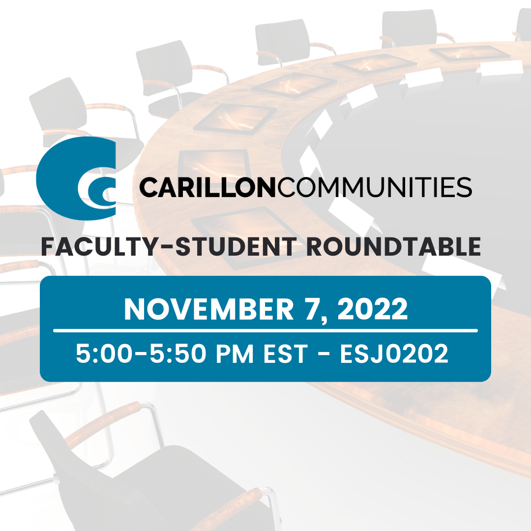 Carillon Communities Faculty-Student Roundtable November 7, 2022 5:00-5:50 PM EST ESJ 0202