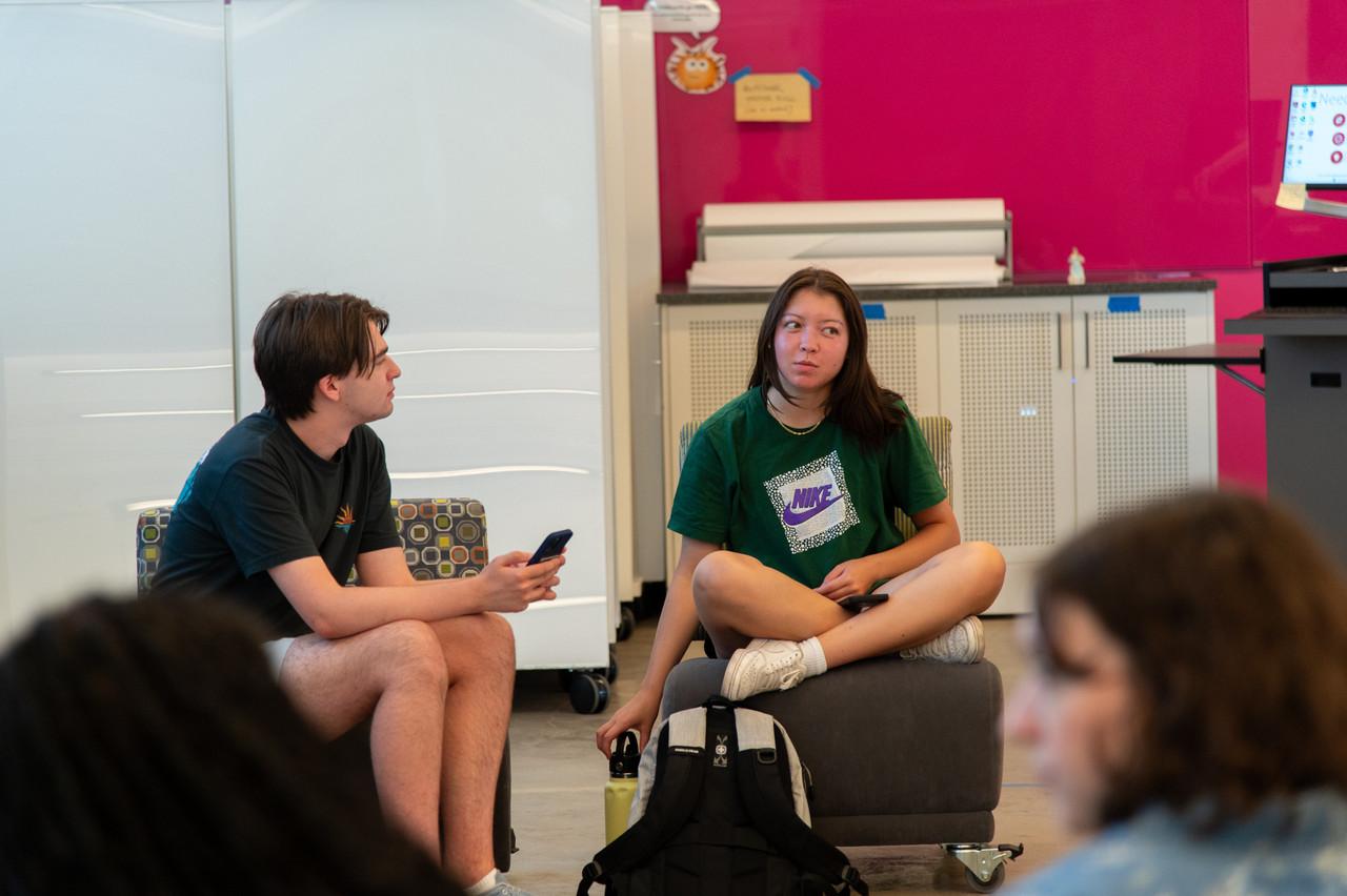 two students talking